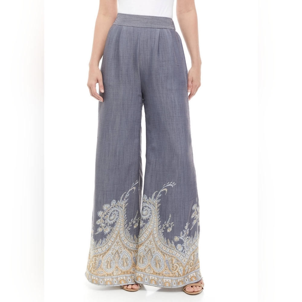 Wonderly Blue and Cream Wide Leg Pants